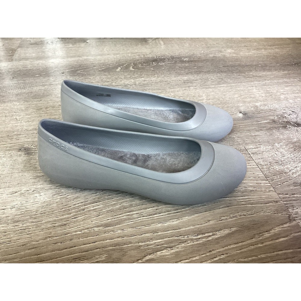 Crocs Mammoth Womens Size 11 12465 Matte Light Gray Faux Fur Lined Ballet Flats